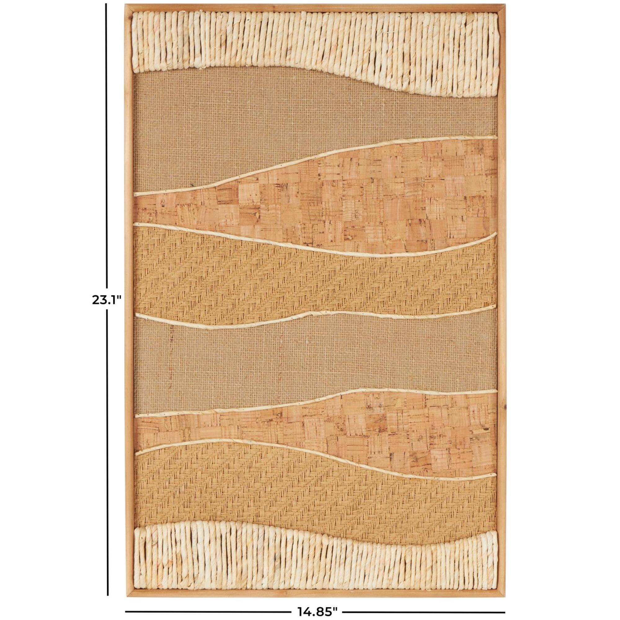 15" x 23" Handmade Brown Wood Wall Décor with Dimensional Wavy Mixed Media Design